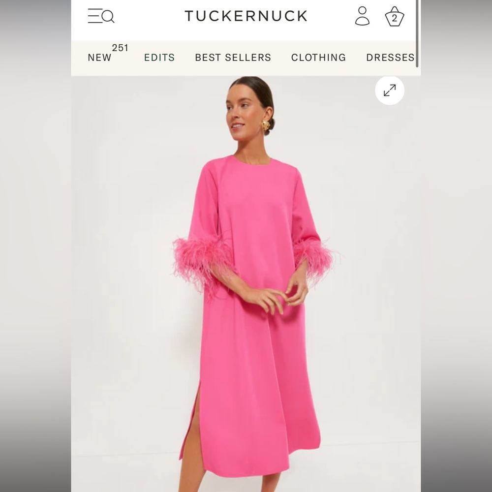 Tuckernuck Pink Midi Dress with Feather Details